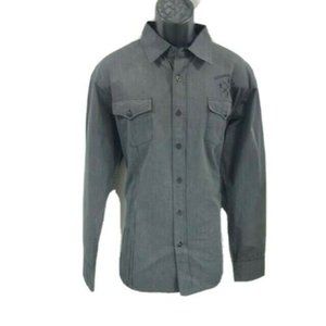 Indigo Star Shirt Button Down Shirt Long Sleeve Black Print on Back Men Size L